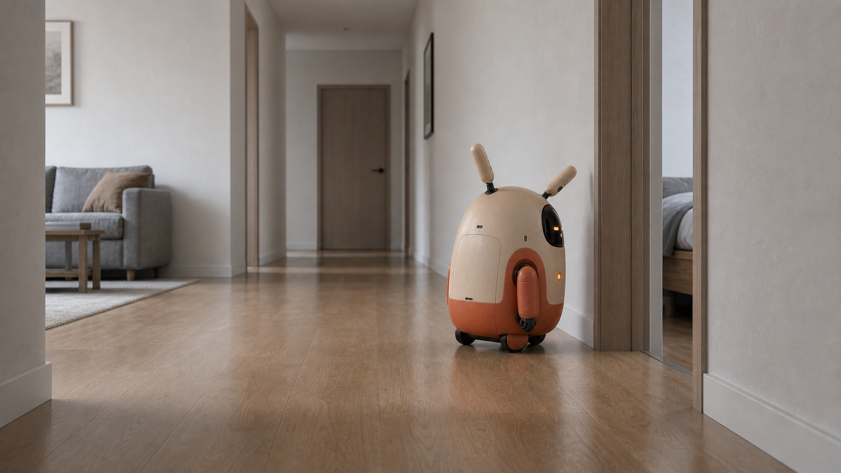 Bunbun inspecting a bedroom during a home patrol