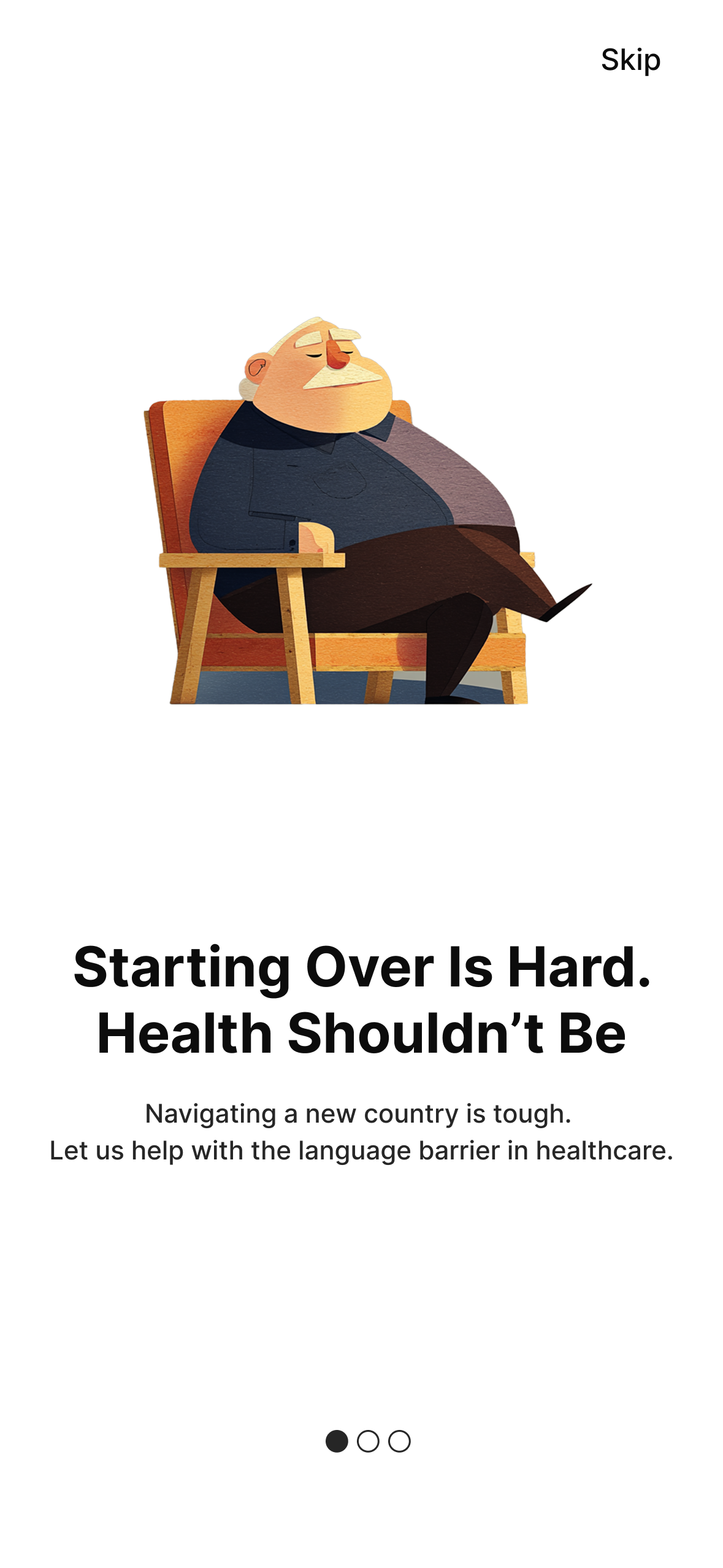 Original illustration of an older patient waiting in a chair